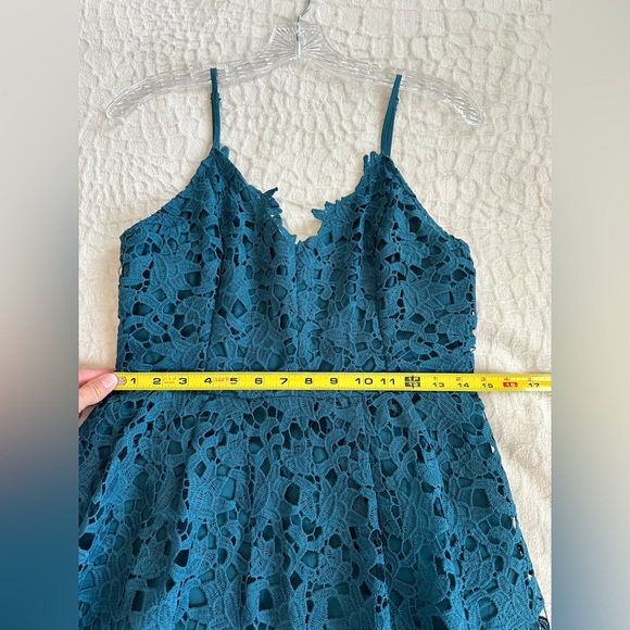 Revolve- ASTR The Label aqua blue lace midi dress with adjustable straps, lined - Picture 13 of 15